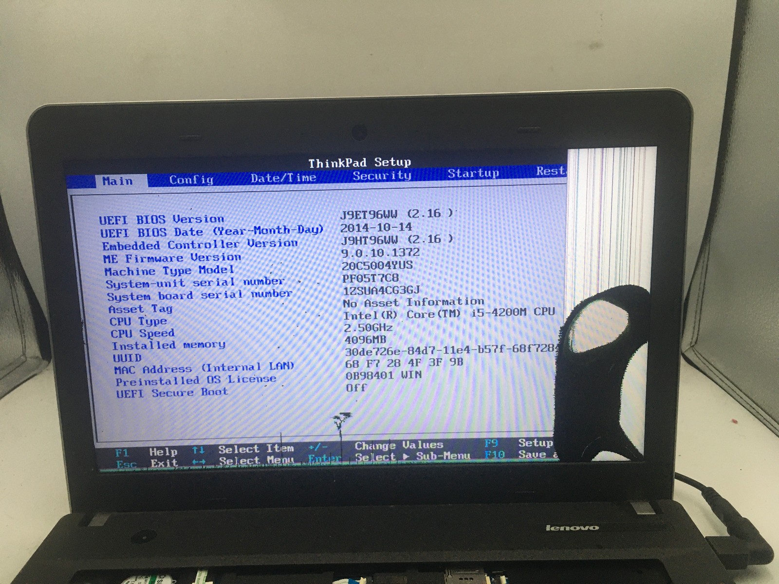 LENOVO THINKPAD E440 – BOOTS TO BIOS/BAD LCD – INTEL I5 4200M – NO RAM -READ- BB