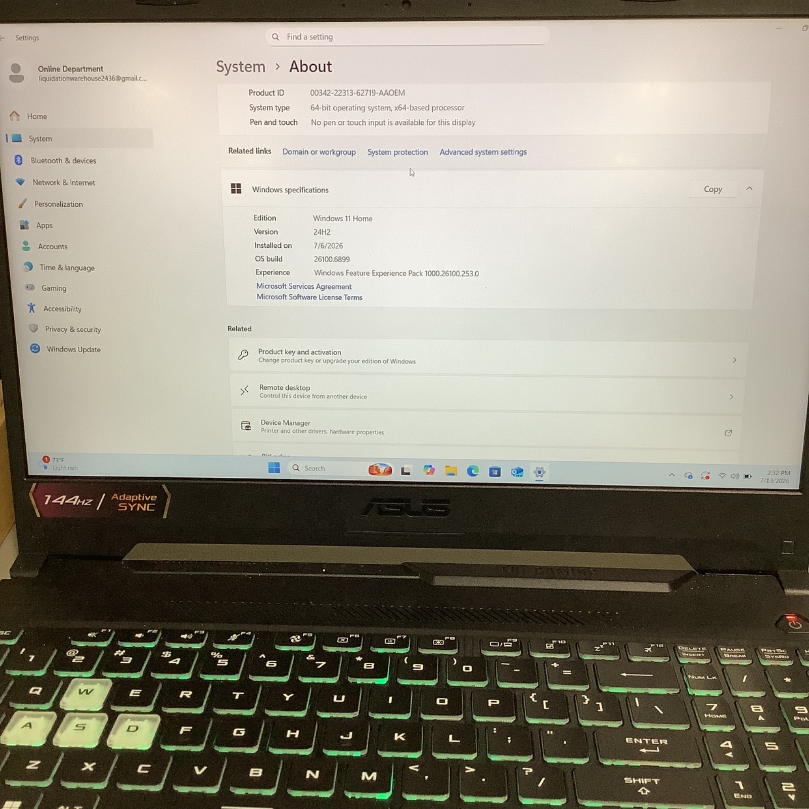 Asus TUF Gaming A15- (8GB 954GB SSD) AMD Ryzen 5 7535HS with Radeon Graphics