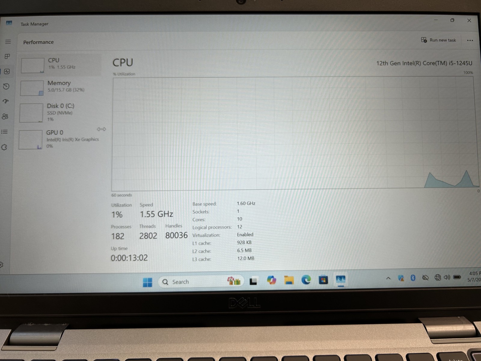 Laptop Dell Latitude 5330 12.5″ Core i5-1245G @1.60Ghz 512GB SSD 16GB RAM Win 11