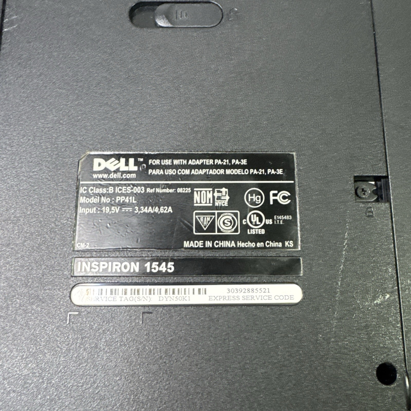 Dell Inspiron 1545 Windows 7 Laptop 500GB HD 4GB RAM Intel Dual Core DVD/CD