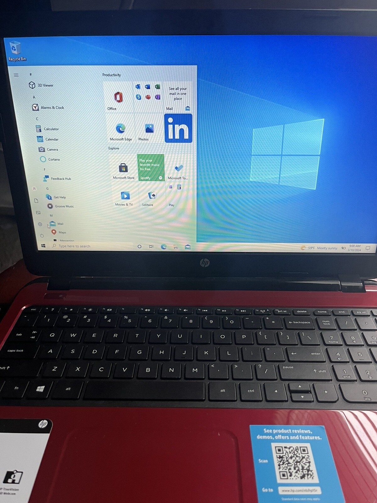 HP 15-FD0083WM 15″ 128GB SSD Intel Pentium N200 1.1GHz 4GB RAM) Laptop – Red