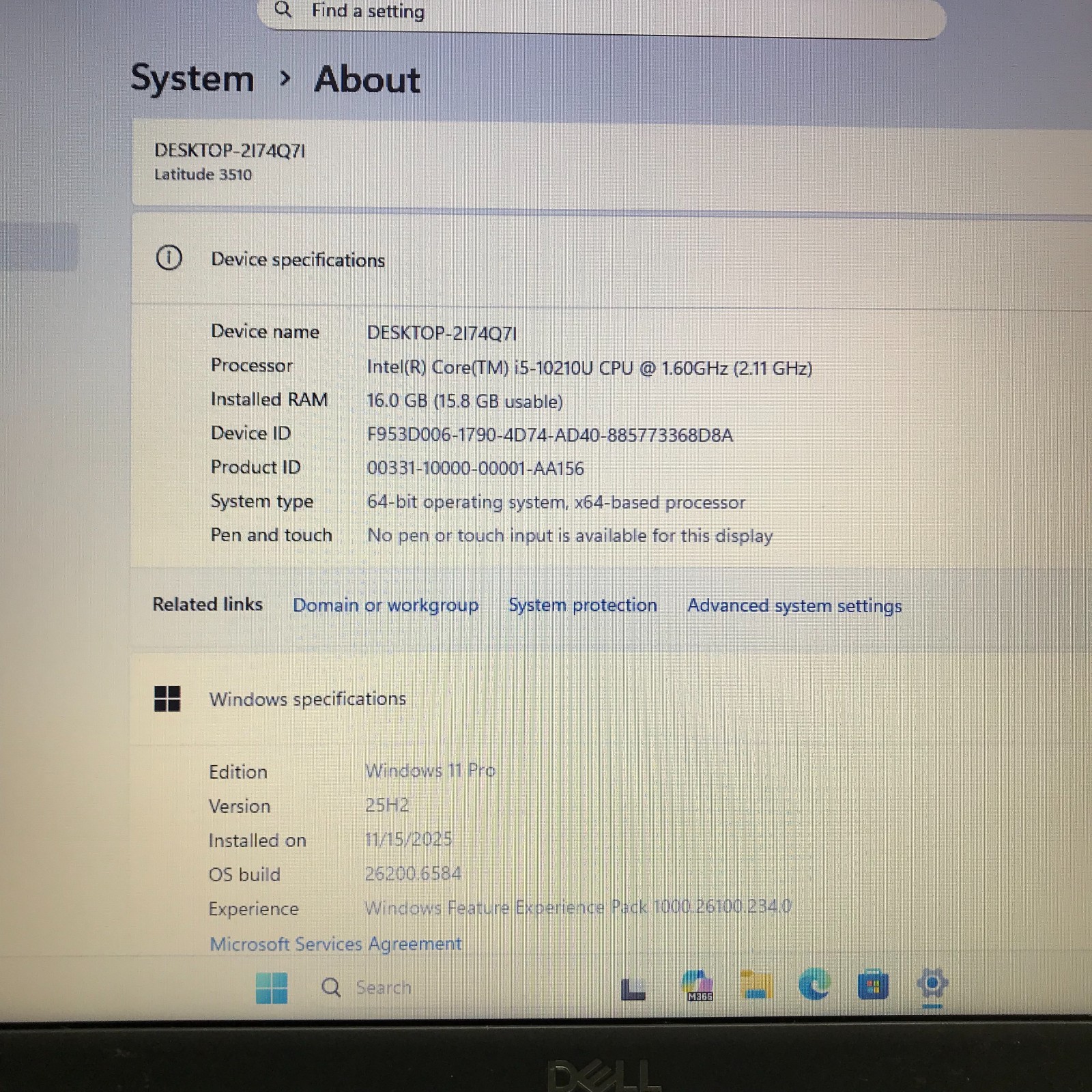 Dell Latitude 3510 Laptop i5-10210U 1.60GHz 16GB RAM 256GB SSD (Windows 11 Pro)