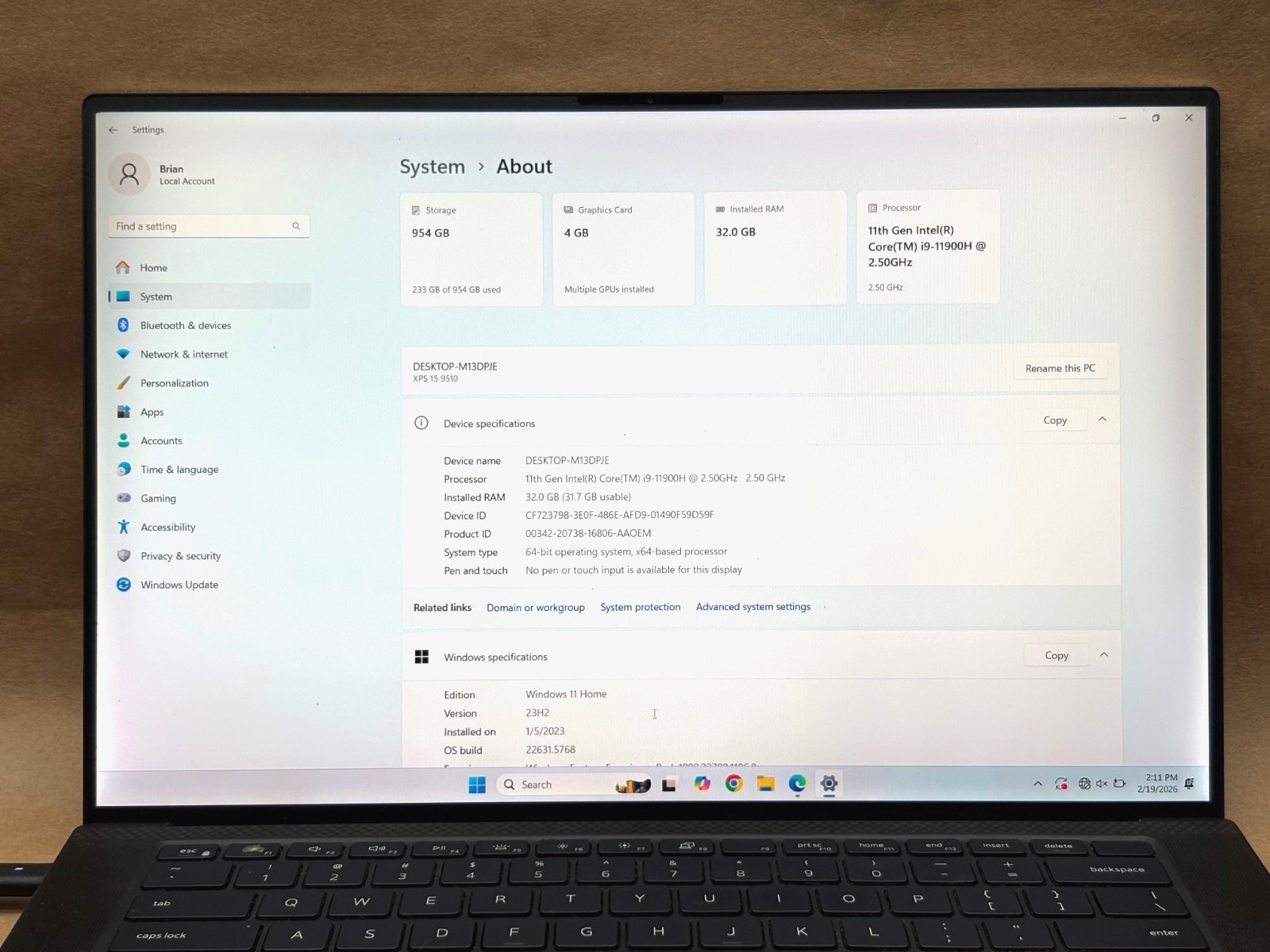Dell XPS 15 9510 11th Gen. Intel Core i9-11900H 2.50GHz 32GB 1TB SSD Laptop
