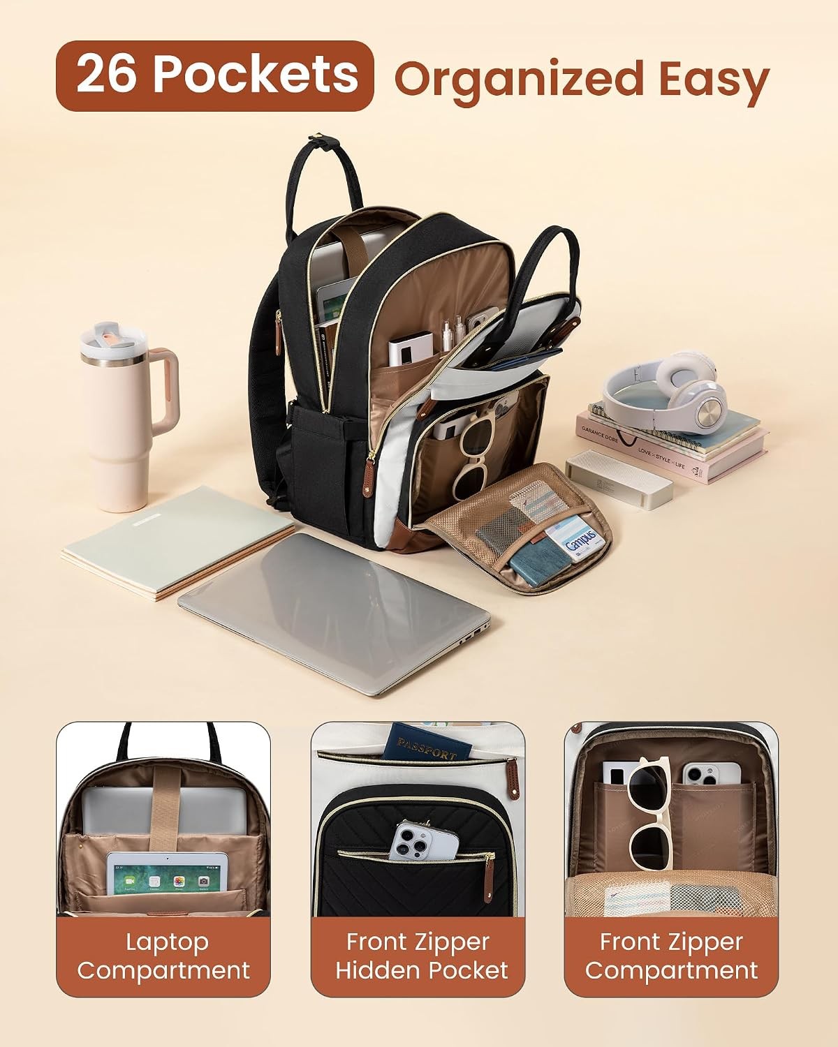15.6 inch Waterproof Work Travel Backpack Computer Laptop Bag for Women & Men