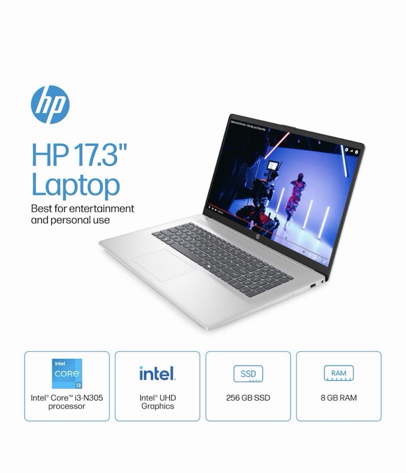 New HP 17.3 “ HD+ Laptop – Intel Core i3 N305 – 8 GB Memory – 256 SSD – Silver