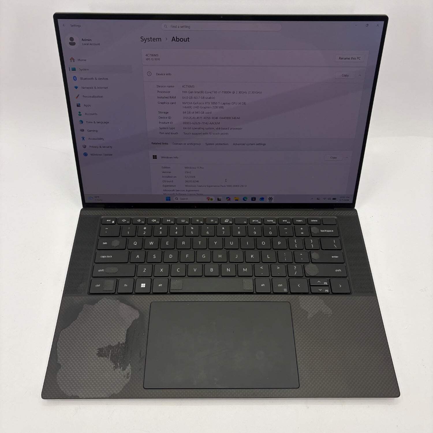 Dell XPS 15 9510 15.6″ i7-11800H 2.3GHz 64GB RAM 1TB SSD GeForce RTX 3050 Ti