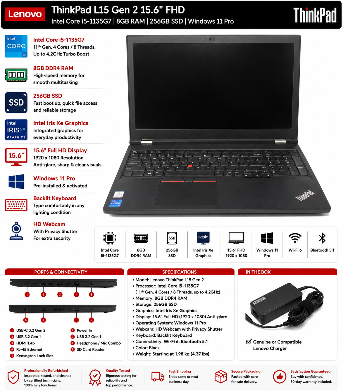 Lenovo ThinkPad P15 Gen 2 15.6″ 4K i7-11800H 16GB 512GB RTX T1200 Win11