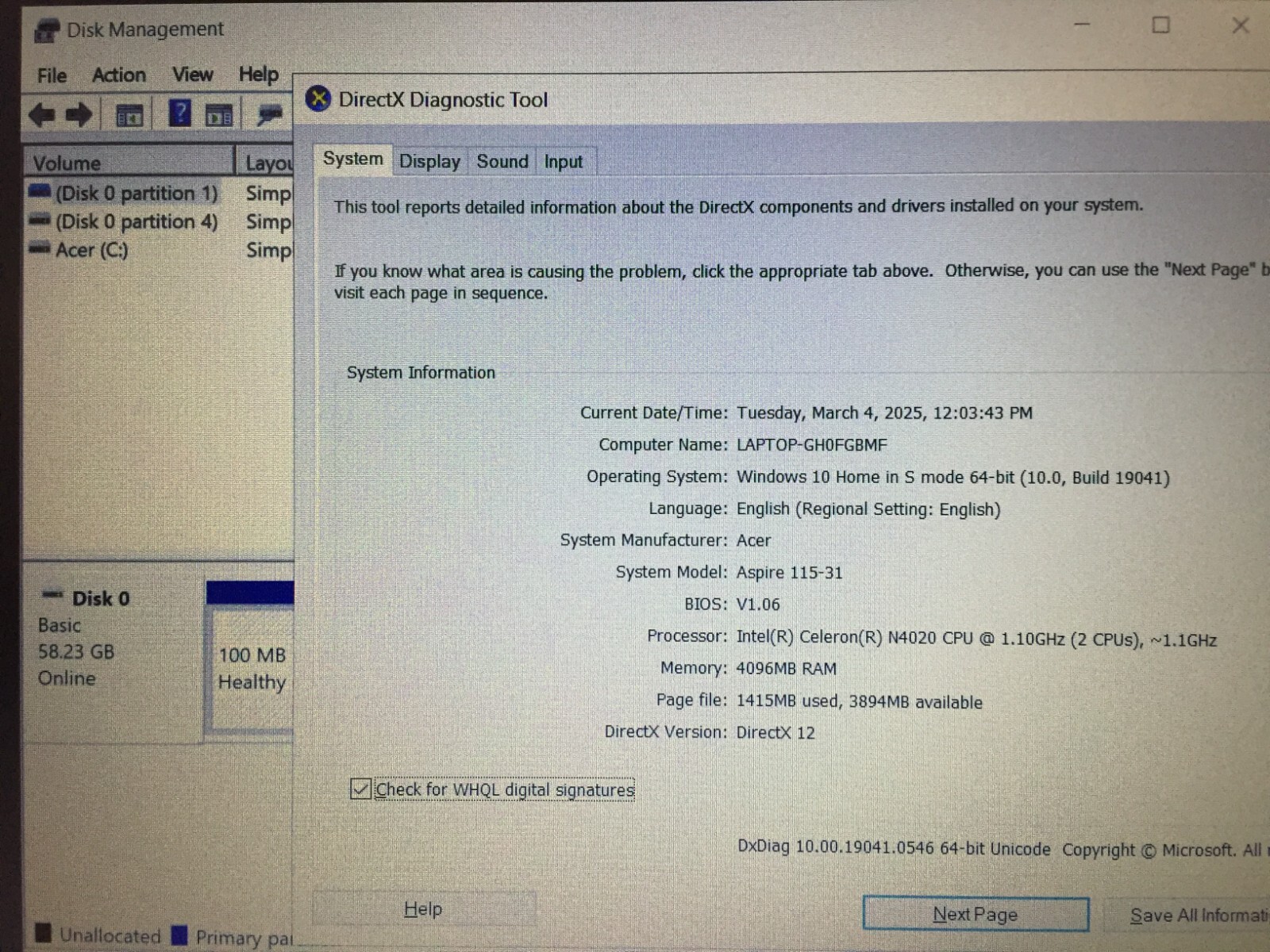 ASUS E210MA 11.6 & Acer Aspire 1 A115 15.6 Laptops/N4020/4G/64G eMMC *BAD BATT*