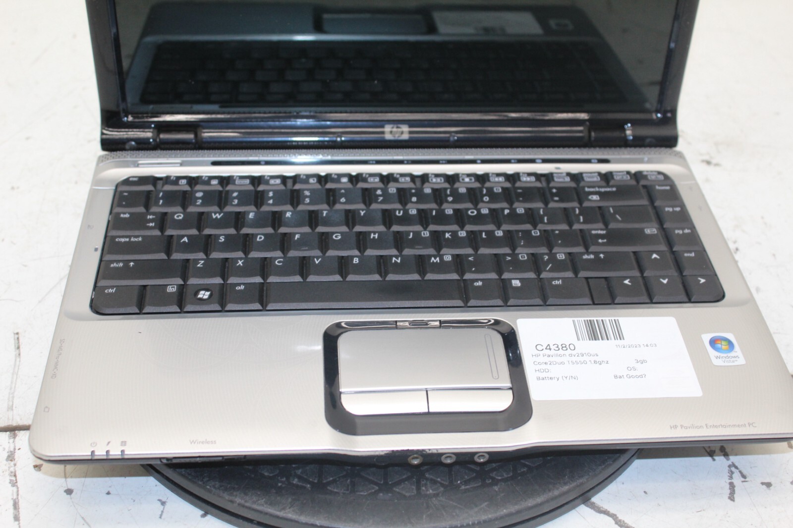 HP Pavilion dv2910us Laptop Intel Core 2 Duo T5500 3GB Ram No HDD or Battery