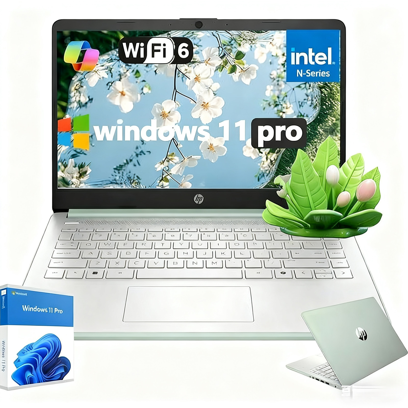 HP Laptop 14-dq6013dx UP TO 16GB-384GB Win11Pro 14″ HD N150 | Willow Green