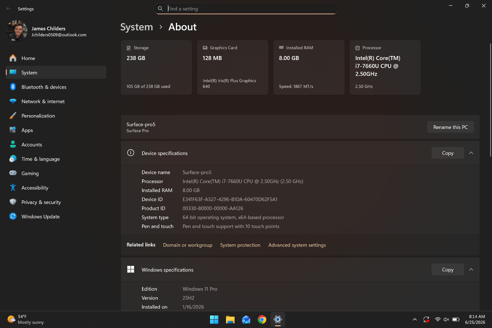 Microsoft LQ6-00001 Surface Pro 5 -Windows 11 pro 256gb ssd