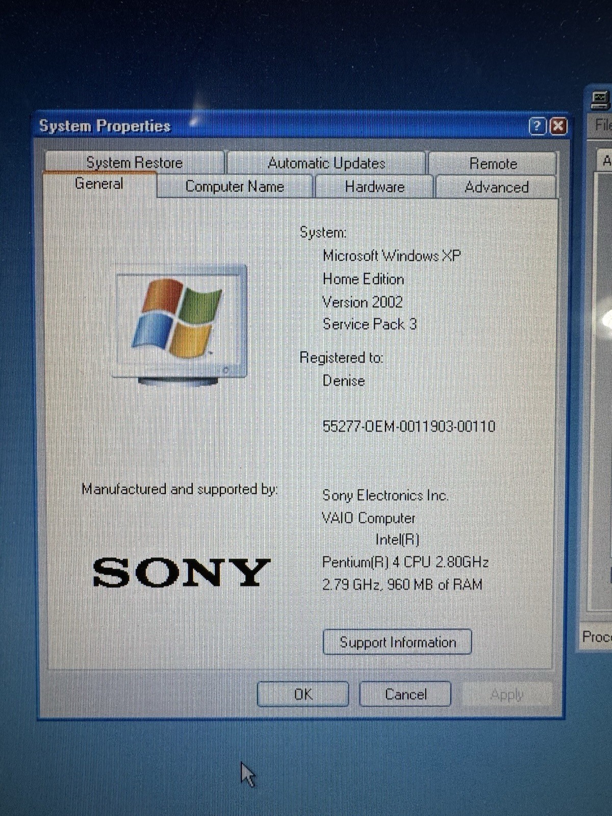 Vintage Sony Vaio PCG-9RFL Laptop Intel P4/960MB Ram/60GB HDD/Win XP Tested