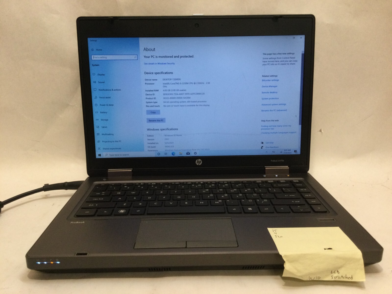 HP ProBook 6470b / Intel Core i5-3210M / Windows 10 Home / C-GRADE W/ ADAPTER