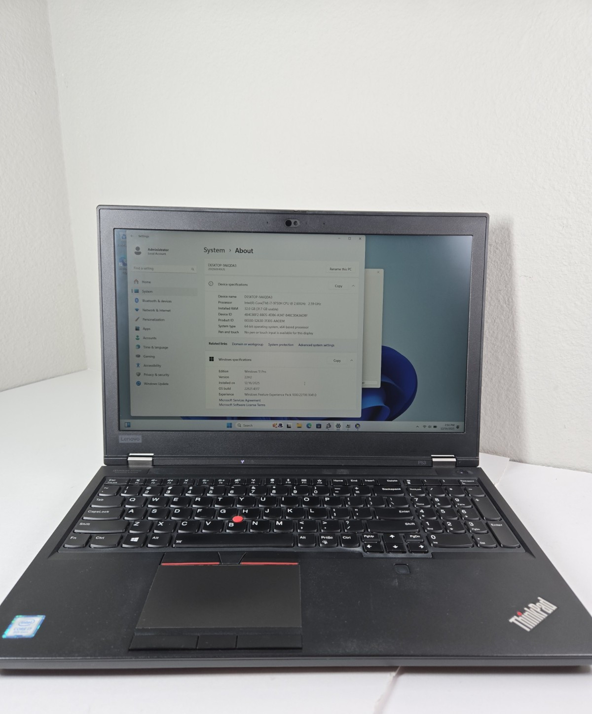 LENOVO ThinkPad P53 i7-9750H 32GB RAM 1TB SSD Quadro T2000 Win11Pro
