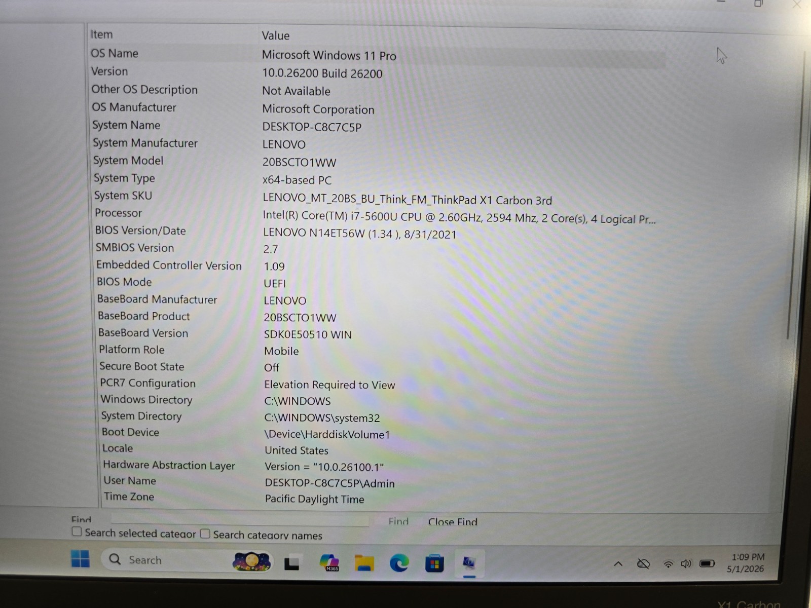 Lenovo ThinkPad X1 Carbon 3rd Gen 14″ i7-5600U 2.6GHz 8GB RAM 256GB SSD Grade B