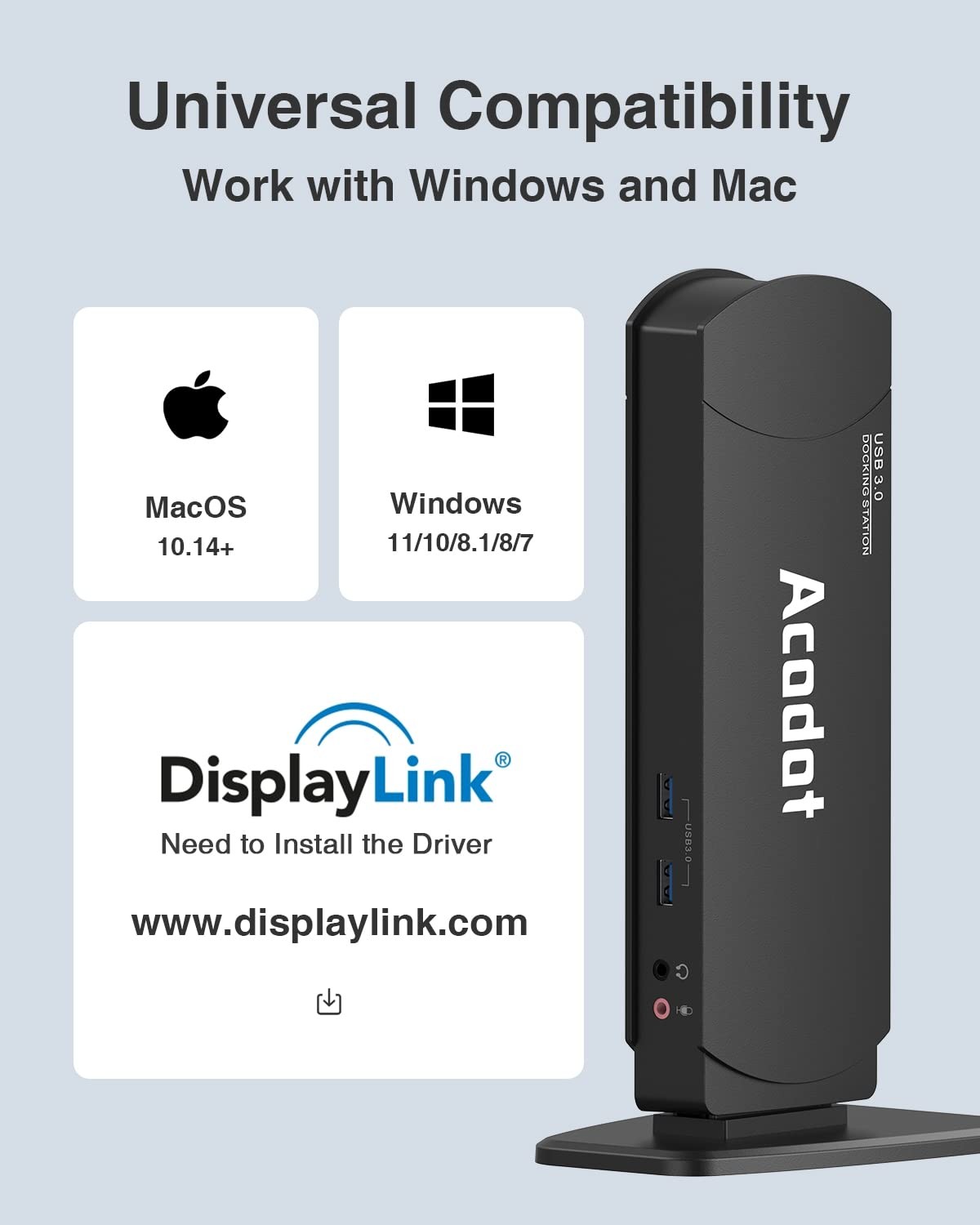 Acodot 13-in-1 USB 3.0 Universal Docking Station Dual Monitor Windows Mac