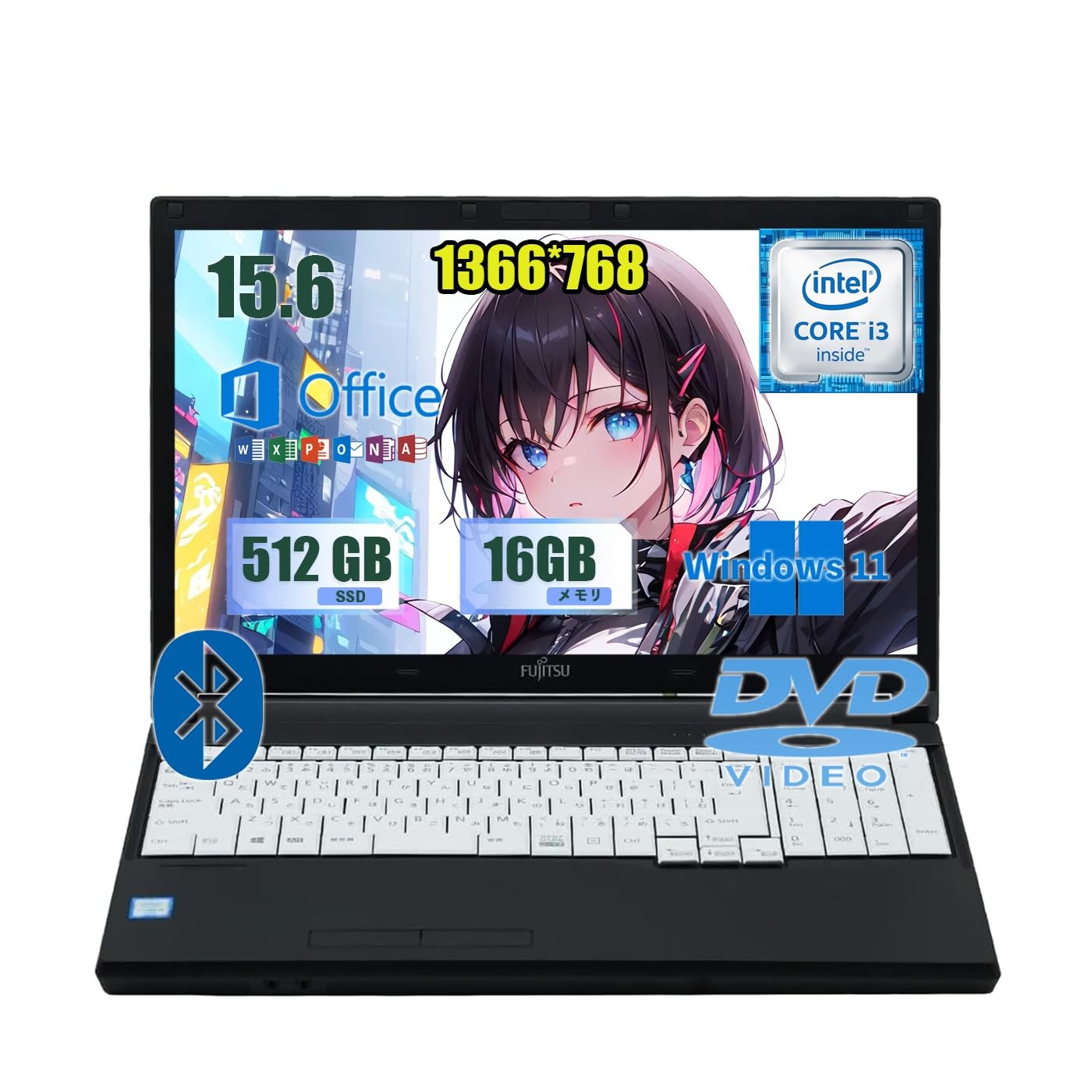 Fujitsu A746 15.6″ i3-6100U 16GB 512GB SSD Win11 Pro Office2019 HDMI DVD WiFi BT