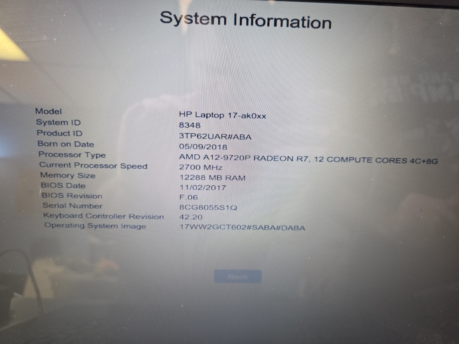 HP Laptop 17 -ak0xx AMD A12-9720p 2.7 GHz 12GB RAM 1TB HDD