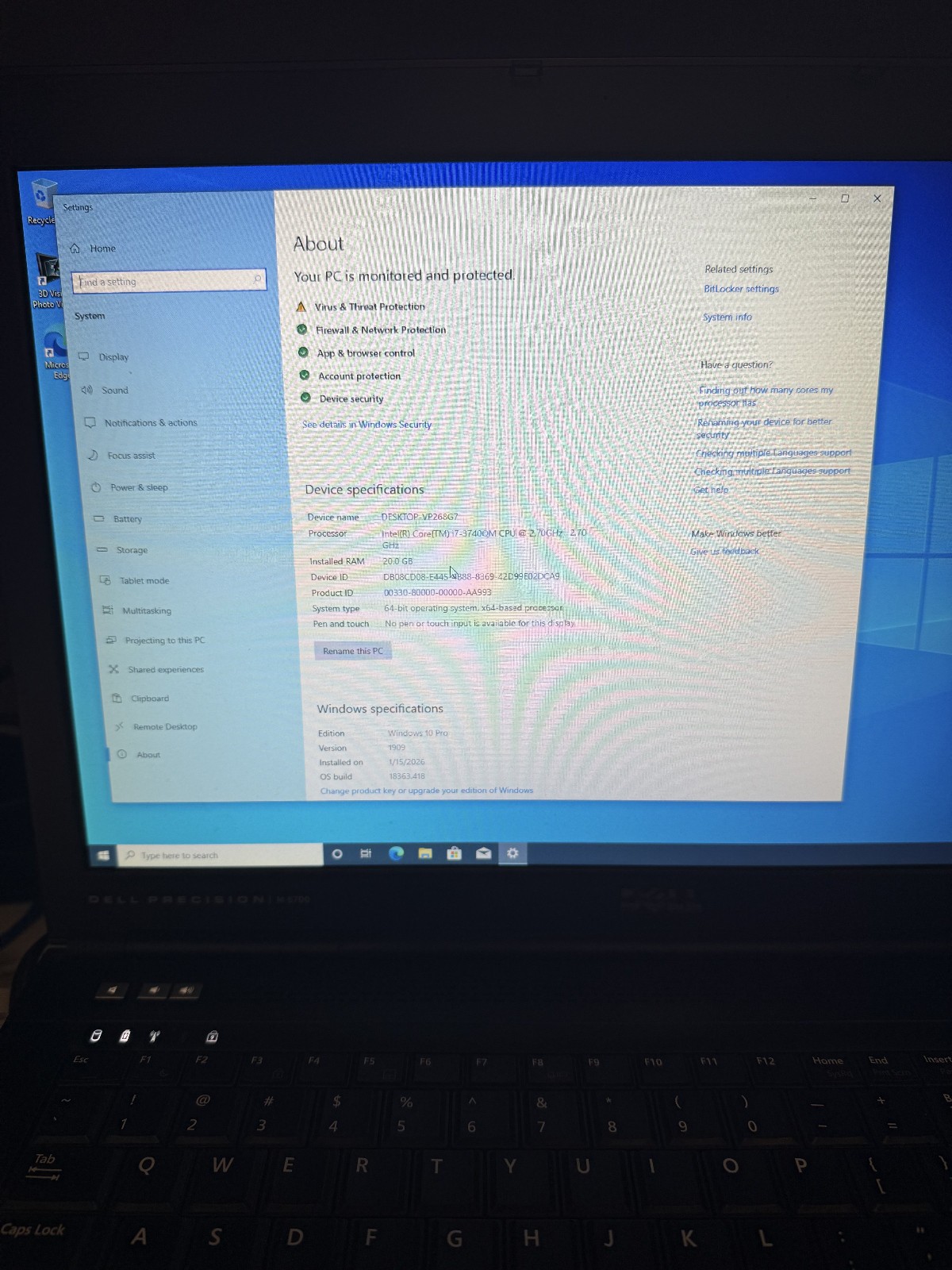 Dell Precision M6700 Laptop Intel Core i7-3740QM 20GB Ram 320GB HDD Win 10 Pro