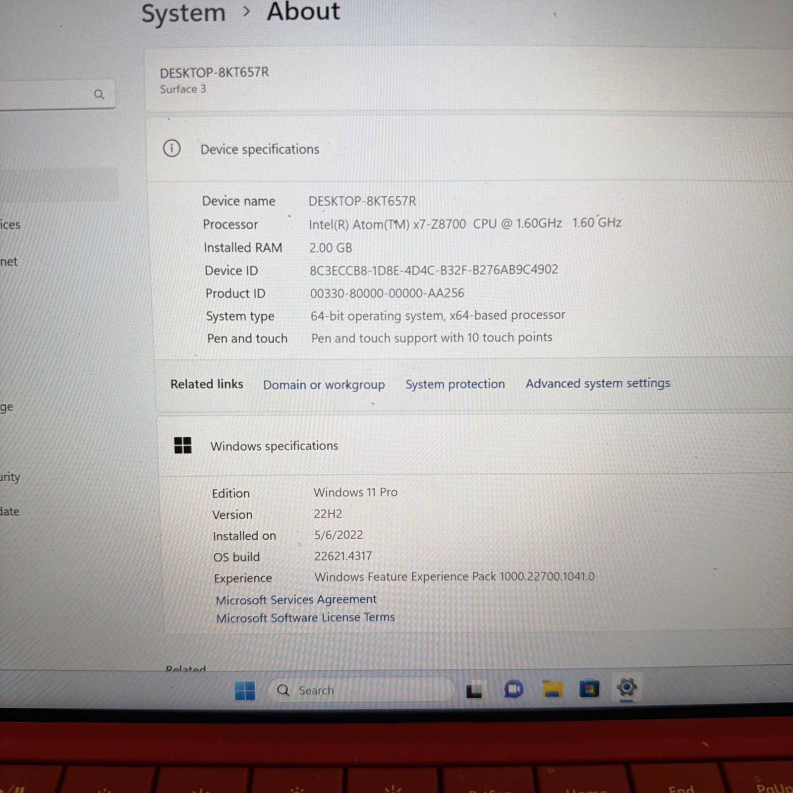 Microsoft Surface 3, Intel Atom x7-Z8700 @ 1.6GHz, 2GB RAM, 64GB SSD, W11p