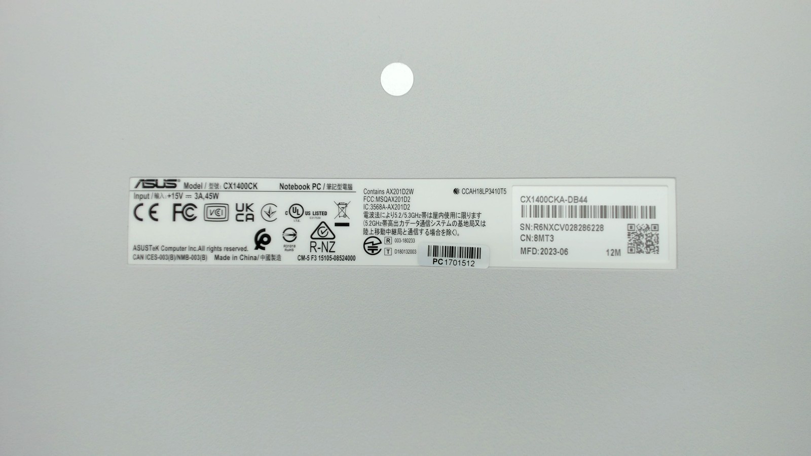 Asus Chromebook CX1 14″ Intel Celeron N4500 4GB 64GB CX1400CKA-DB44 PC1701512