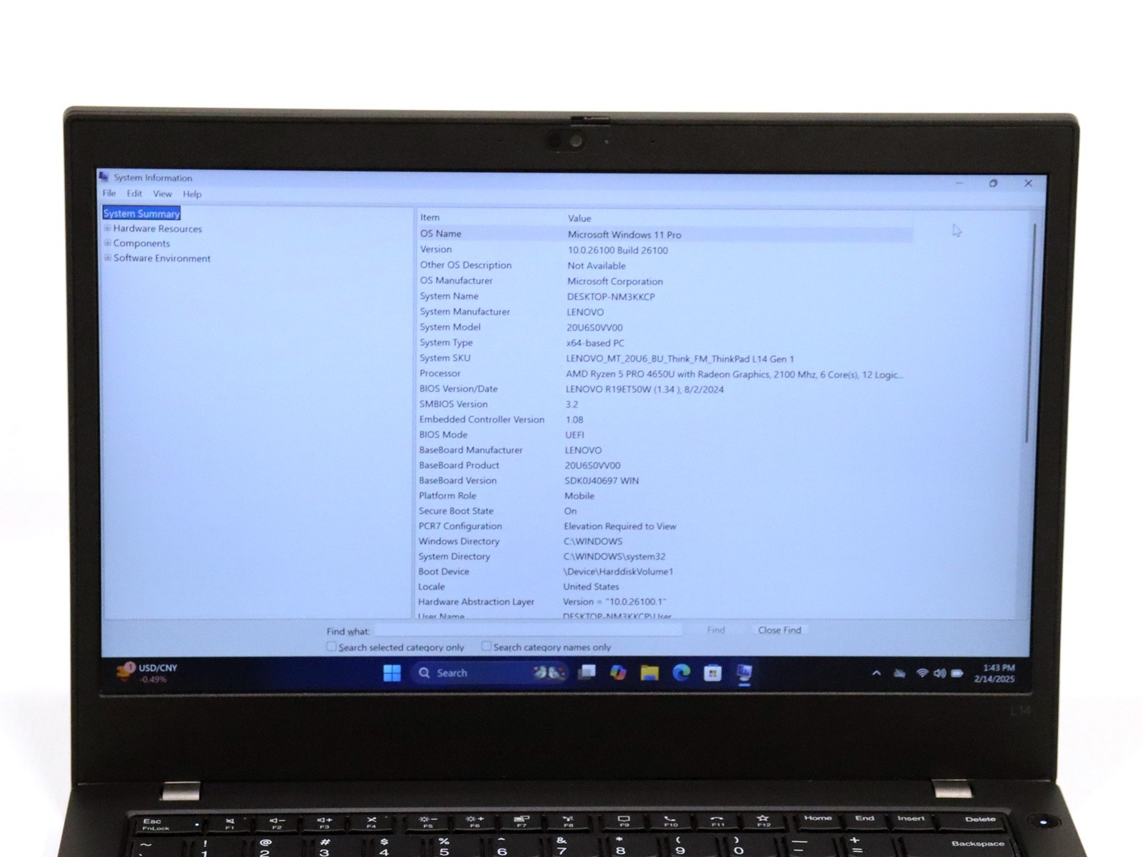 Lenovo ThinkPad L14 Gen 1 Ryzen 5 Pro 4650U 16GB 256GB NVMe W11P – AS IS READ