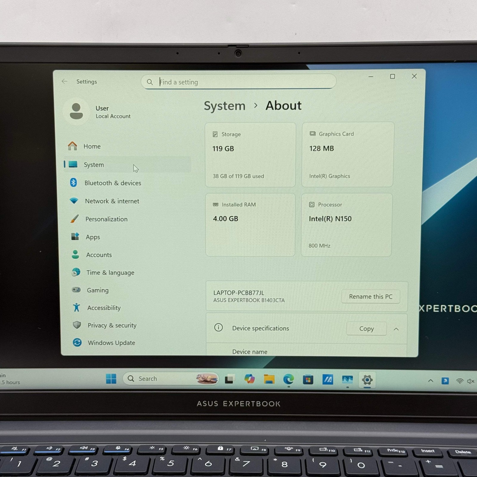 Asus Expertbook B1403CTA 14″ N150 0.8GHz 4GB RAM 128GB SSD