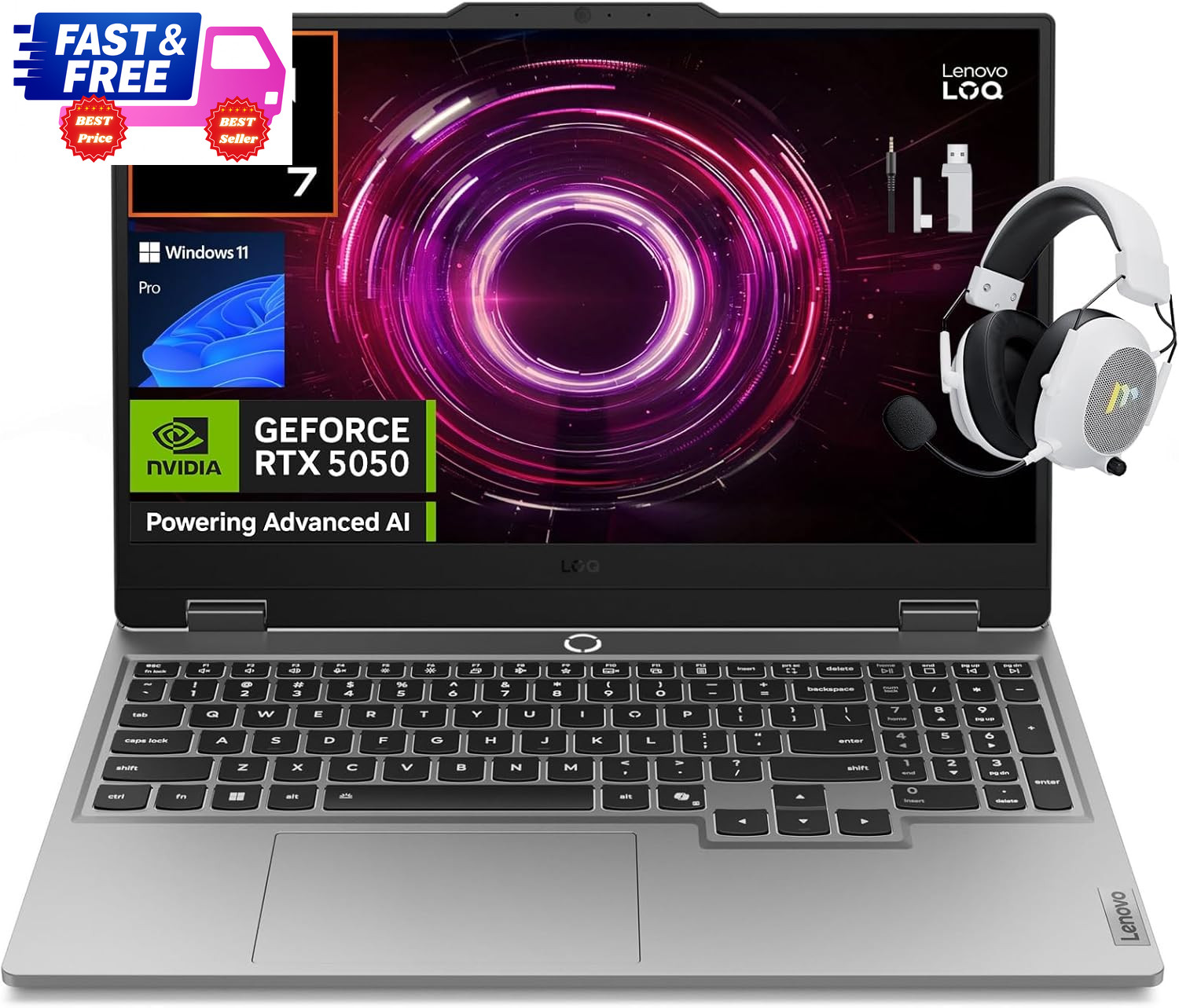 LOQ 15.6″ FHD 144Hz Gaming Laptop Ryzen 7 250 RTX 5050 16GB 512GB SSD Win11 Pro
