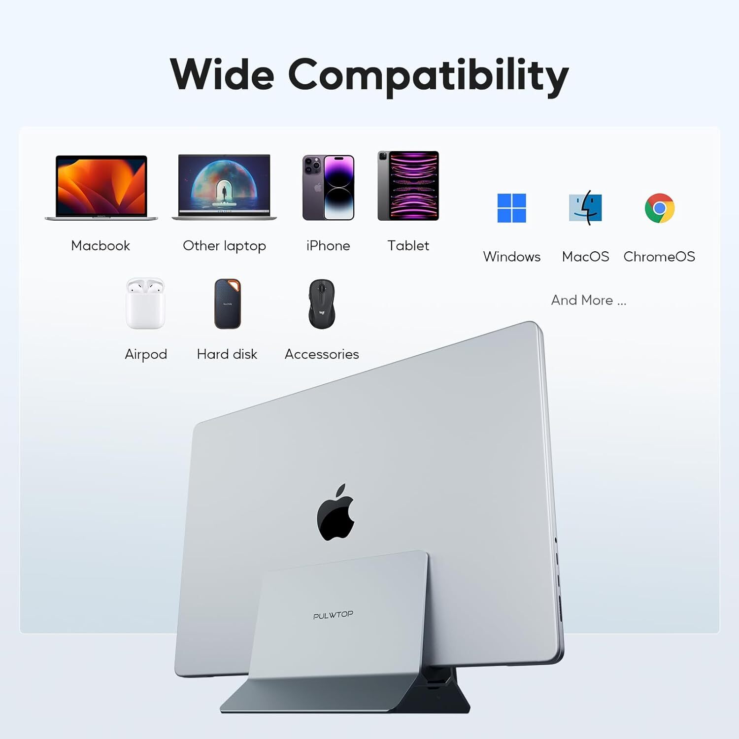 Vertical MacBook Docking Station, Docking Station for Mac Mini with M.2 NVMe