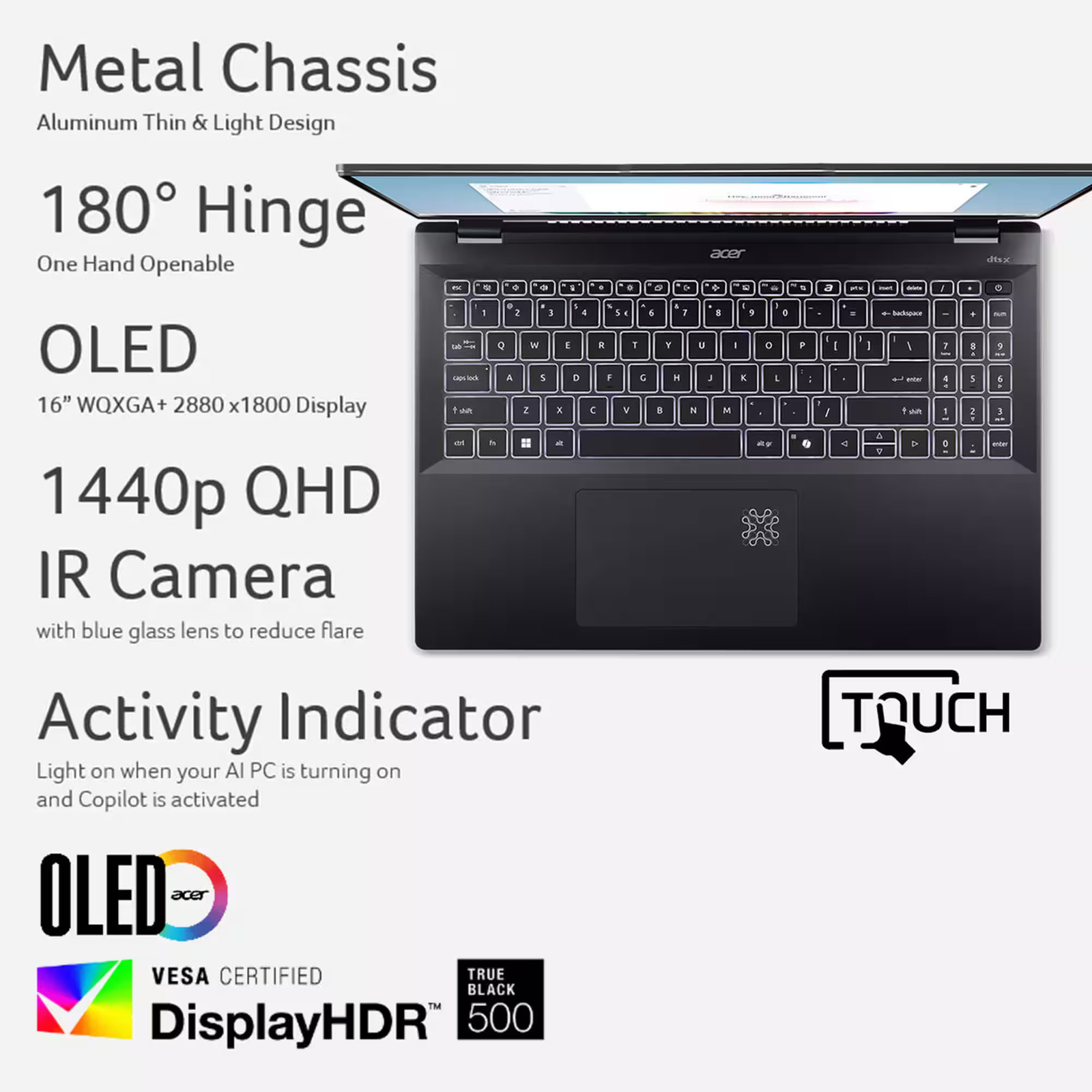 Acer – Swift 16 AI – 16″ 3K OLED Touch Laptop – Copilot+ PC Intel Core Ultr…