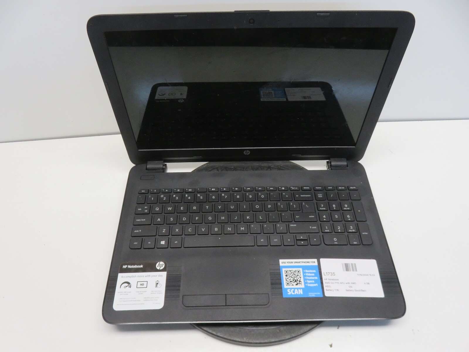 HP 15-ba015wm Laptop AMD E2-7110 4 GB NO HDD No Batt