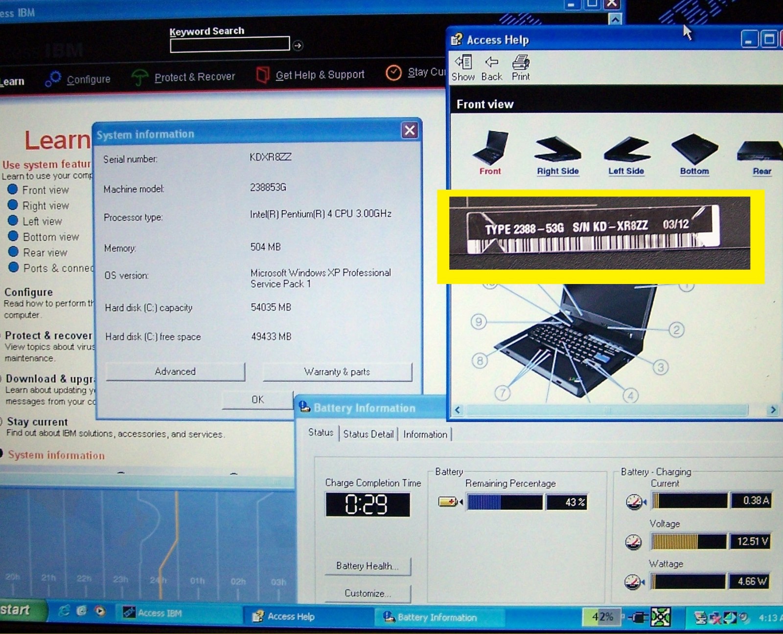 Rare IBM Laptop G-40 Type 2388 Intel-P4 3.0GHz 504MB 60GB Parallel Floppy (x a t
