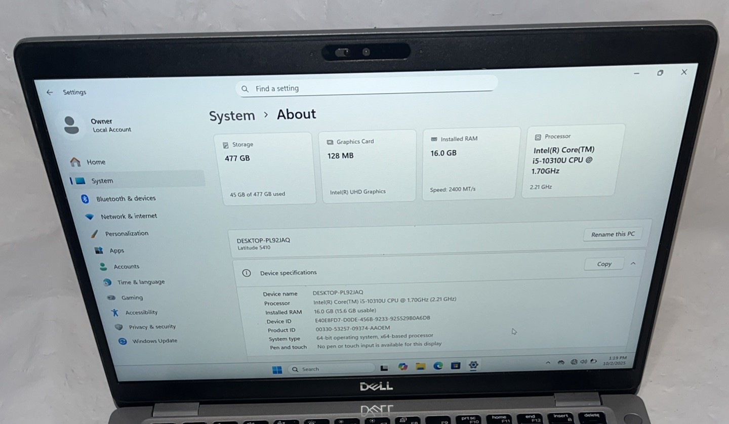 Dell Latitude 5410 i5-10310U@1.70GHz, 16GB RAM, 512GB M2, Win 11 Pro *READ*