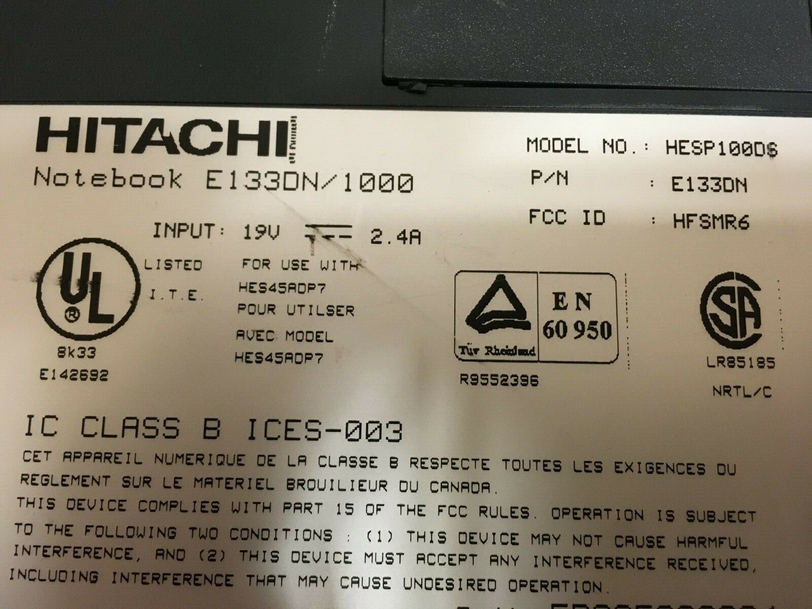 Hitachi Notebook Pentium I E133DN/1000 Dos windows 98 Laptop 16MB RAM 1GB HDD