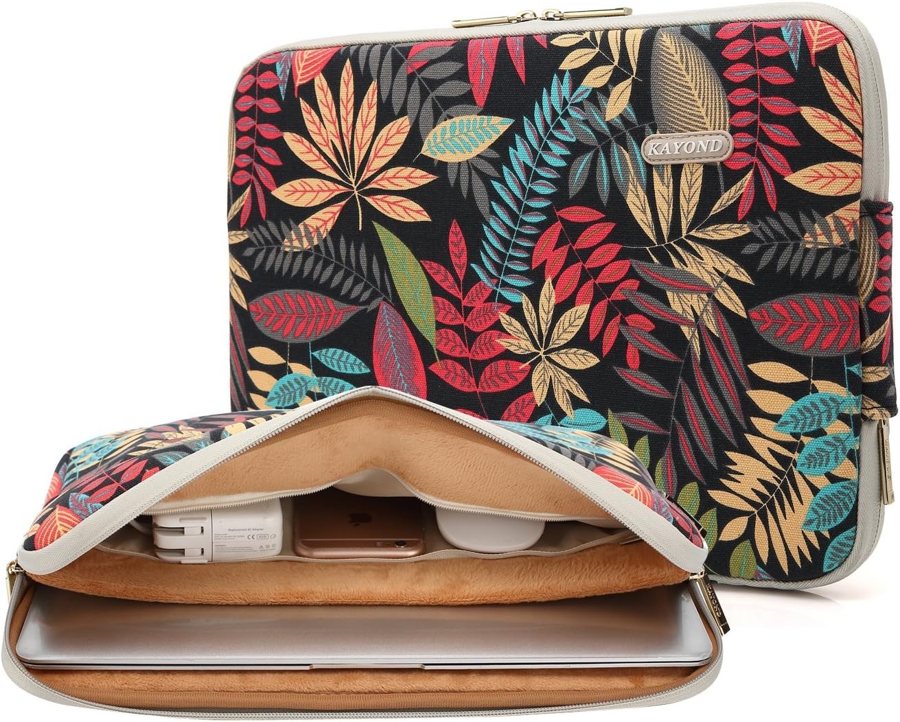 Water-Resistant Laptop Sleeve Bag for 13-13.3 Inch, Forest Series Black Canvas