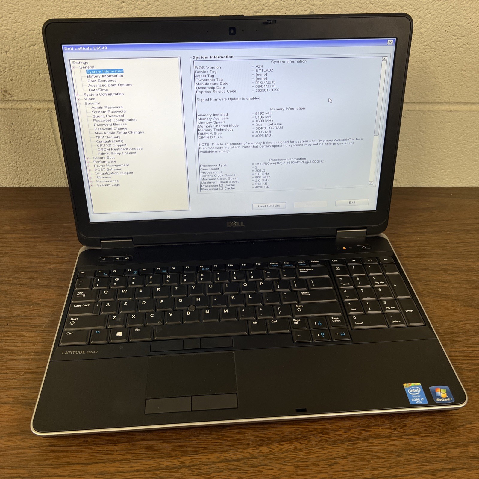 Dell Latitude E6540 i7-4610M CPU 3.0GHz 4GB RAM – No HDD/SSD No OS