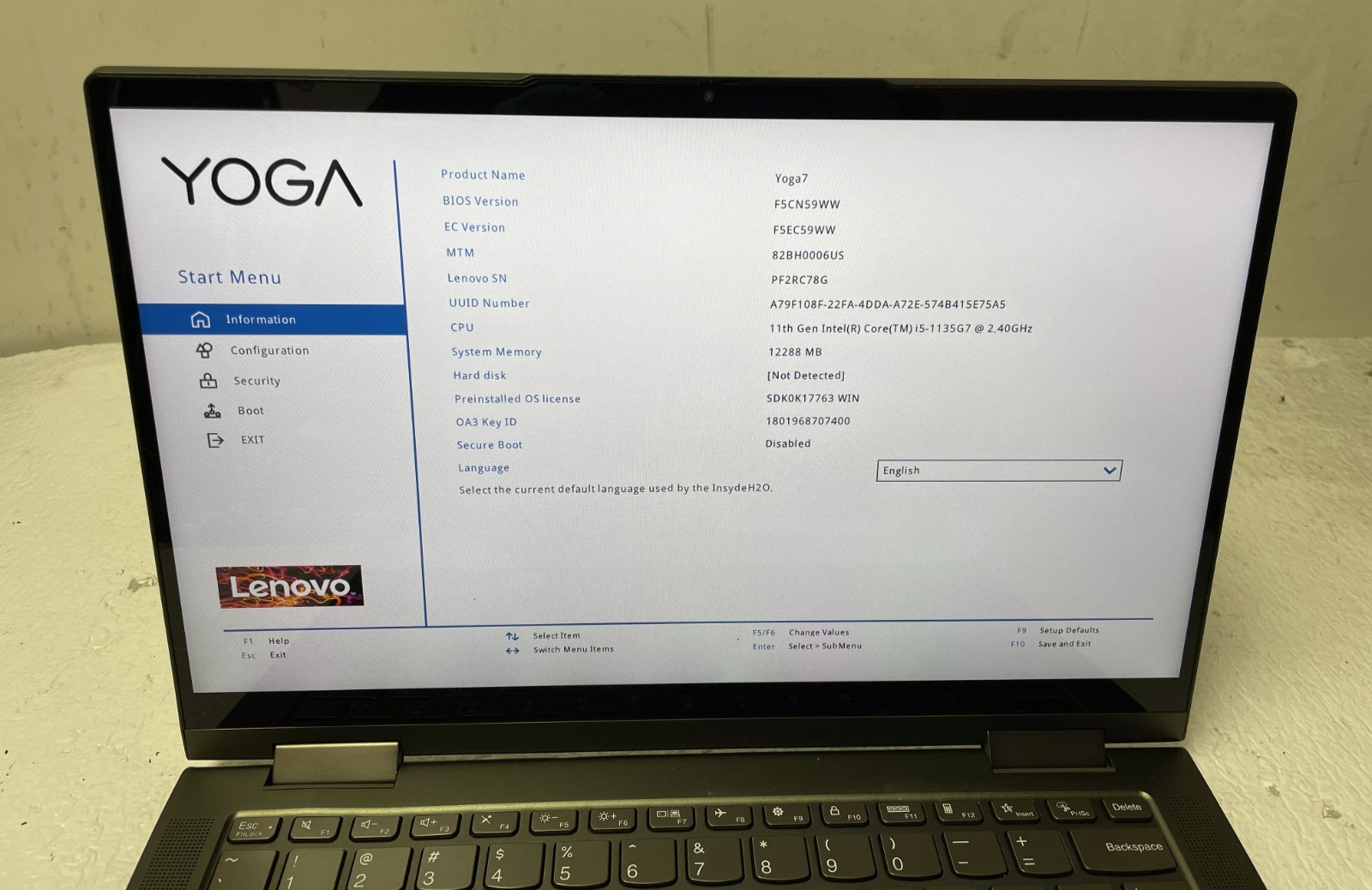 LENOVO YOGA 14ITL5 Intel i5-1135G7 @2.40GHz 12GB RAM NO SSD For Parts *READ
