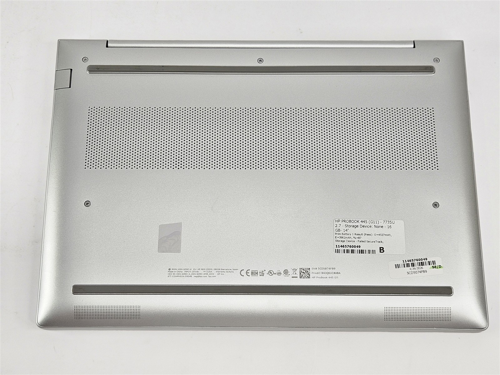 HP ProBook 445 G11 Silver 14″ Ryzen 7 7735U 16GB RAM No Storage Radeon 680M