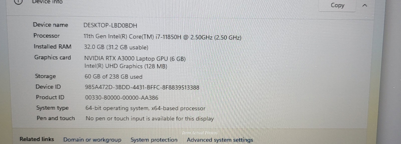 DELL PRECISION 7760 i7-11850H 32GB RAM 256gb SSD RTX 3000 11 Pro