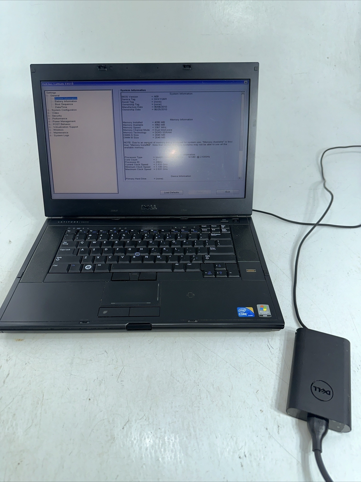Dell Latitude E6510 15.6″ I5 M540 2.53GHz 4GB DVD WiFi Laptop NO Hard drive