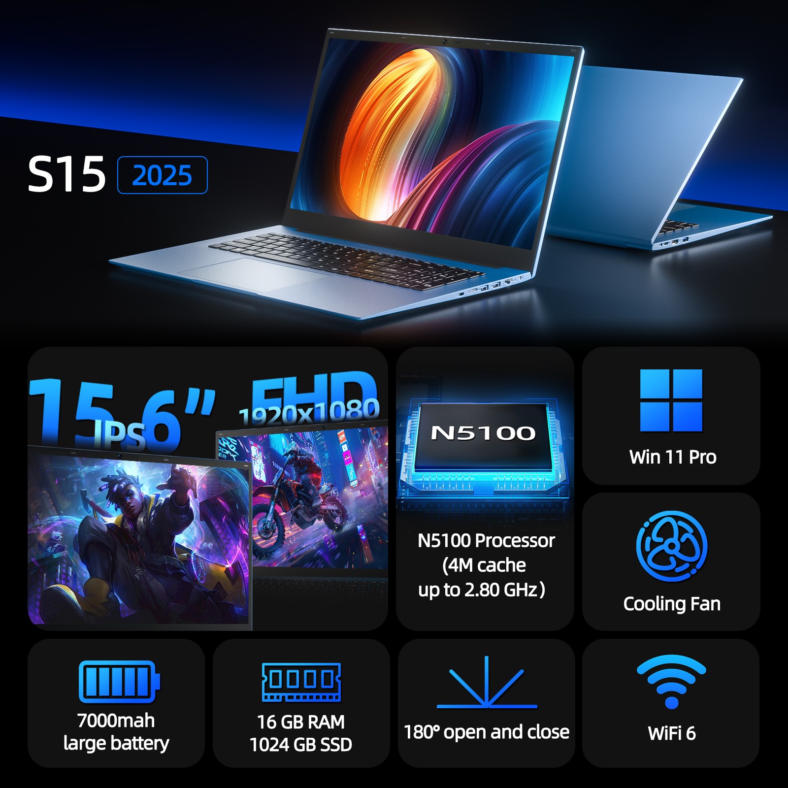 SGIN 15.6″ IPS Laptop Intel N5100 16GB RAM 1TB SSD Win11 Pro Wi-Fi 6 Office 365