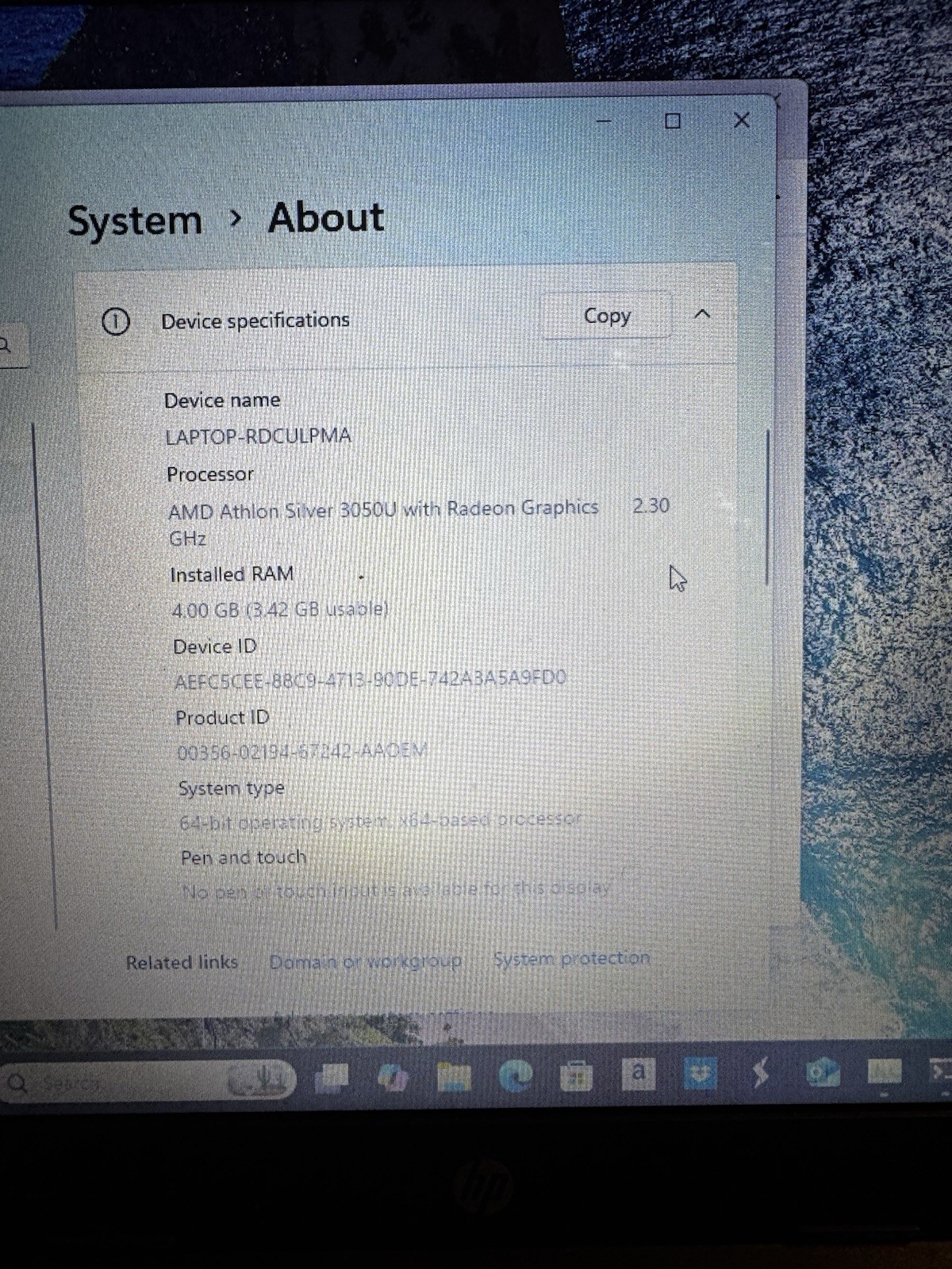 HP Laptop 14-dk1xxx AMD Athlon Silver 3050U, 4GB RAM, 120GB SSD, Win 11