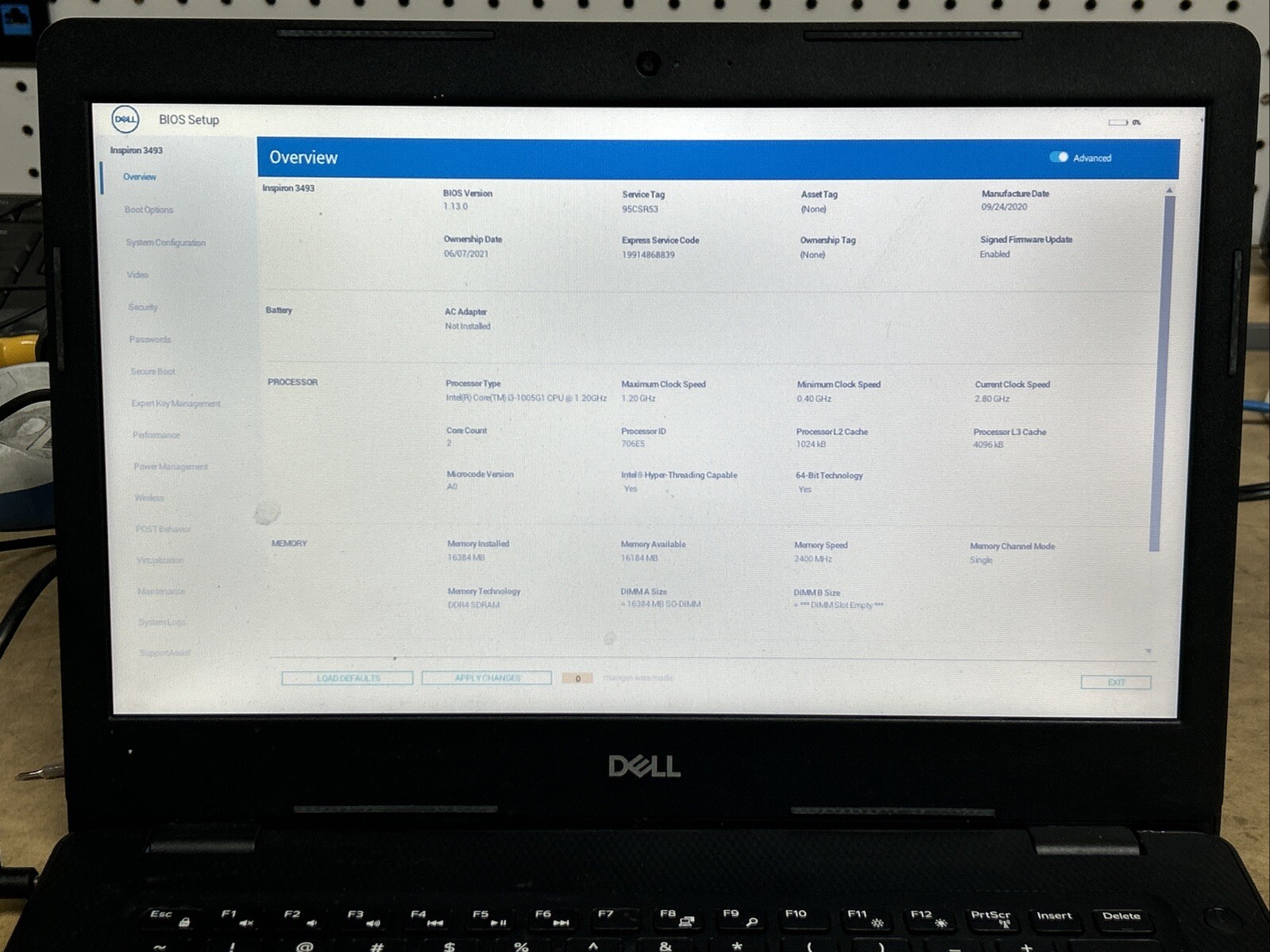 Dell Inspiron 3493 14″ HD i3-1005G1 16GB RAM No Battery/OS/SSD