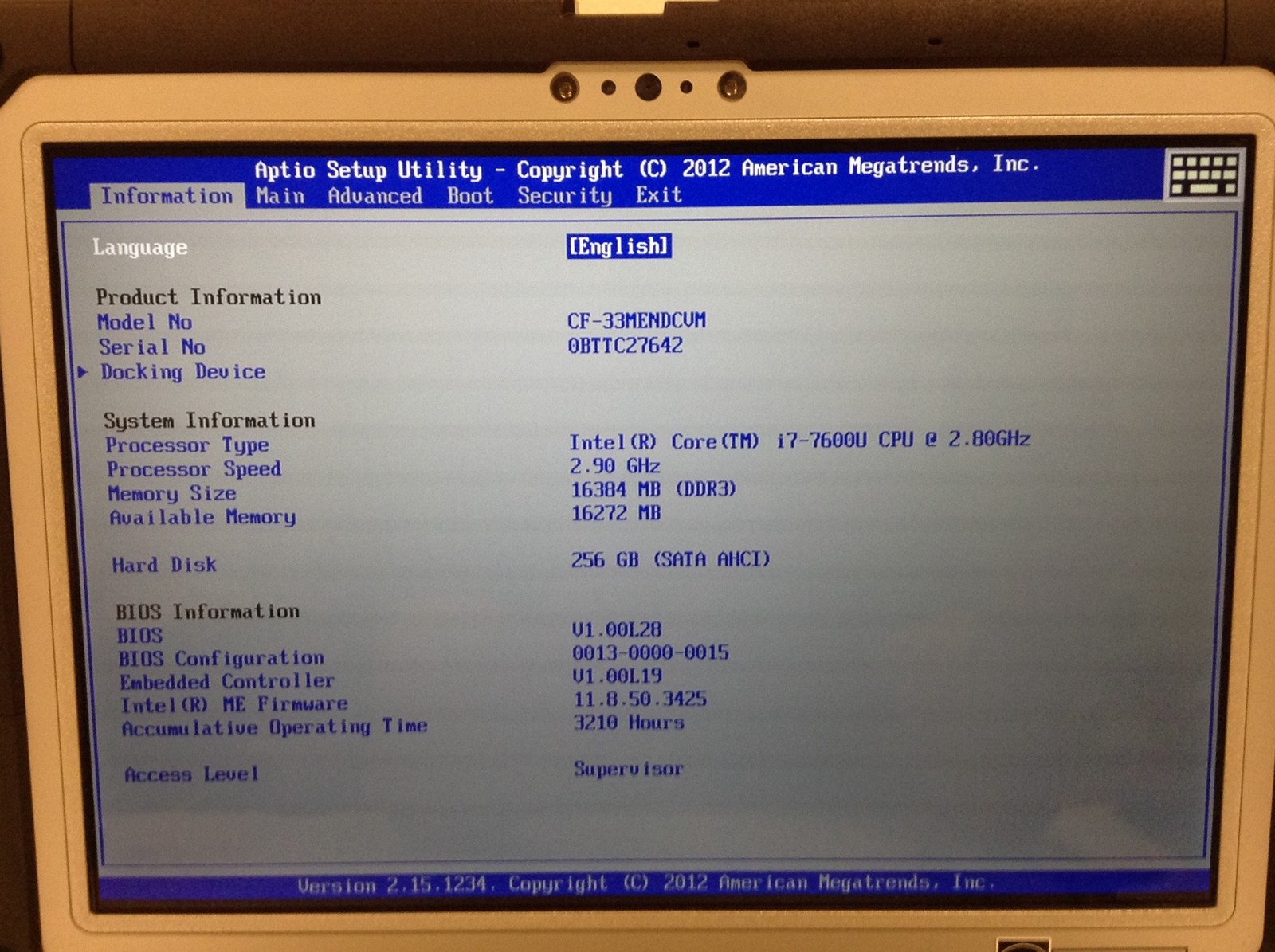 Panasonic Toughbook CF-33 MK1 i7-7600U w/16GB, 256GB SSD, Touch, 2x Bat, 3K HRS