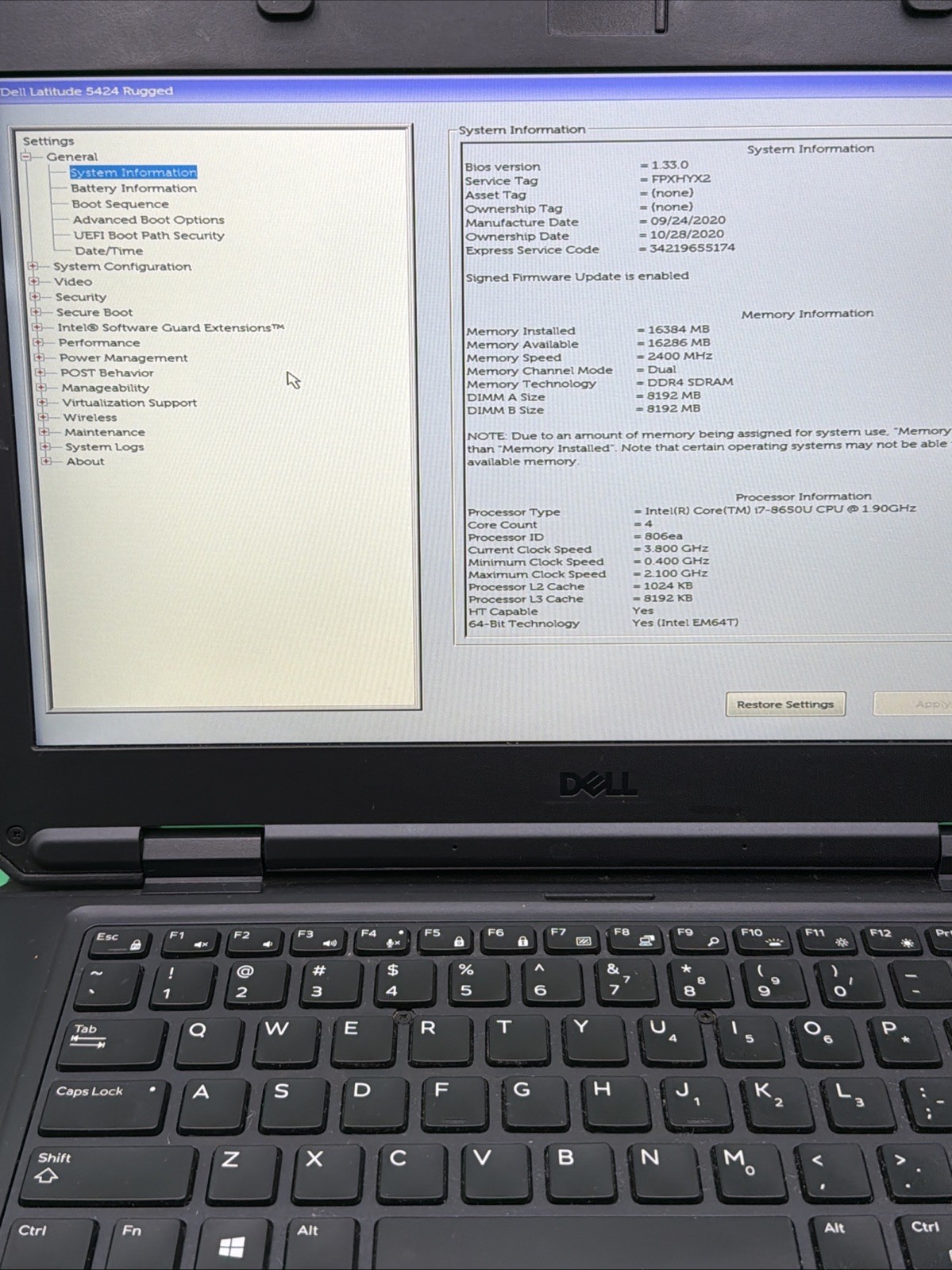 Dell Latitude 5424 Rugged i7-8650U 16GB RAM No SSD No Battery Laptop