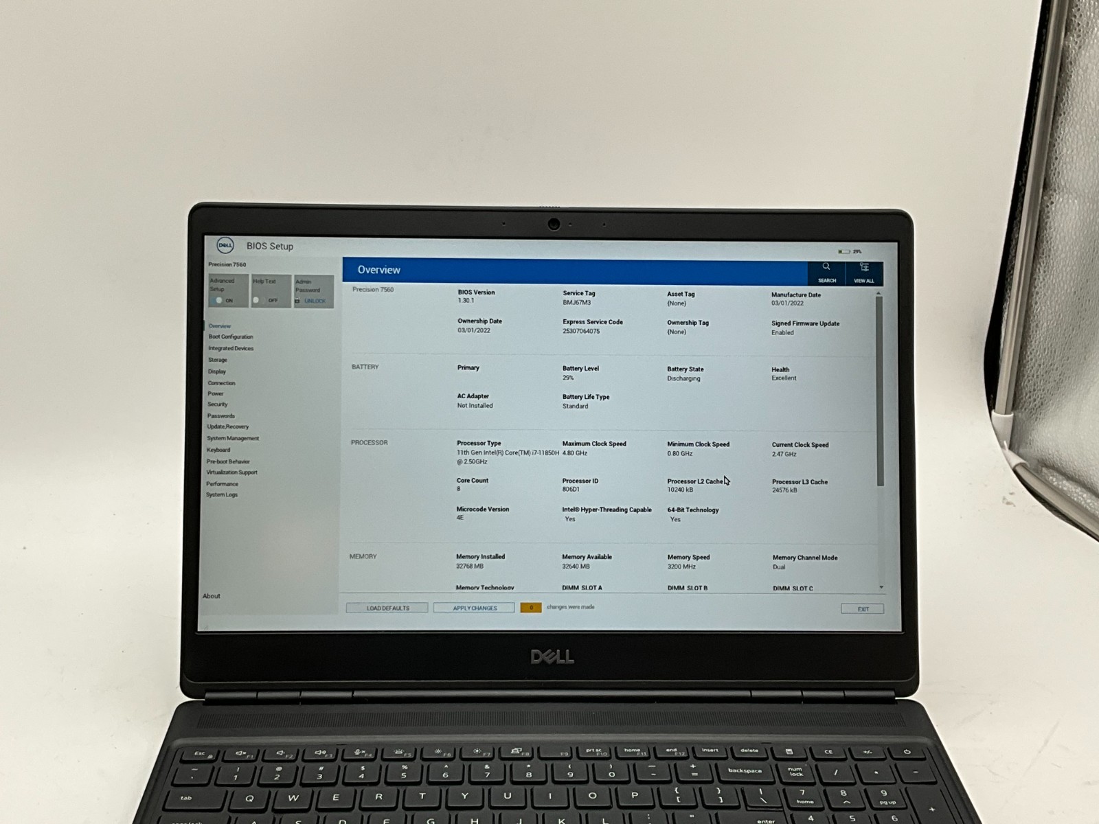 DELL Precision 7560 i7-11850H 2.50g 32GB 1TB T1200 15.6″ WIN11 Laptop BMJ67M3