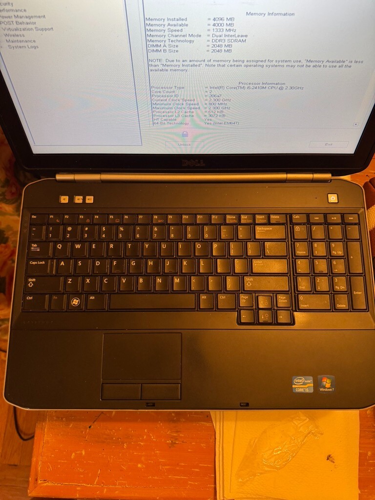 Dell Latitude E5520 – i5-2410M / 4GB RAM / No HDD / Turns On to BIOS – AS-IS 🔧