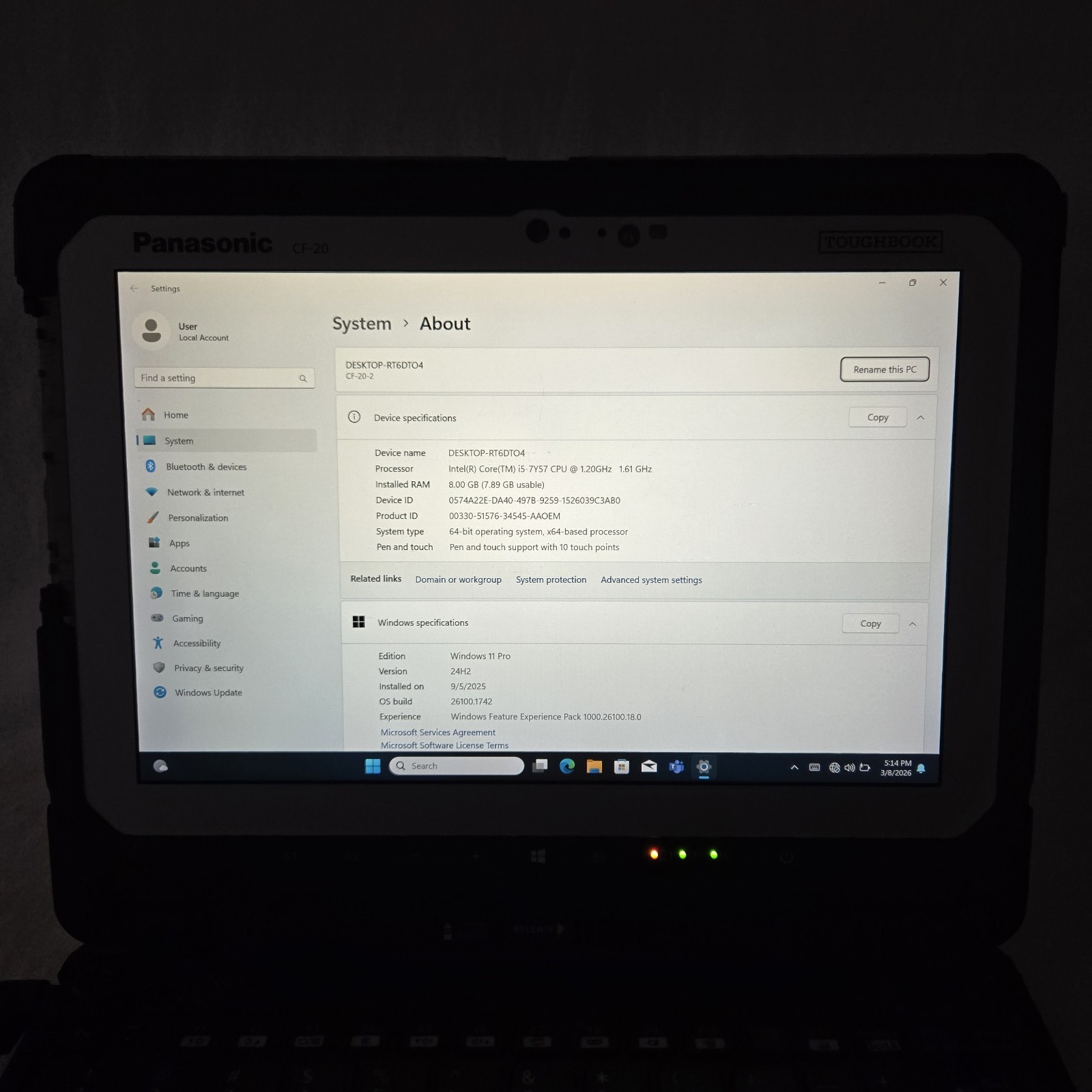 Panasonic Toughbook CF-20 10.1″ i5-7Y57 1.20GHz 256GB SSD 8GB 4G | Grade C