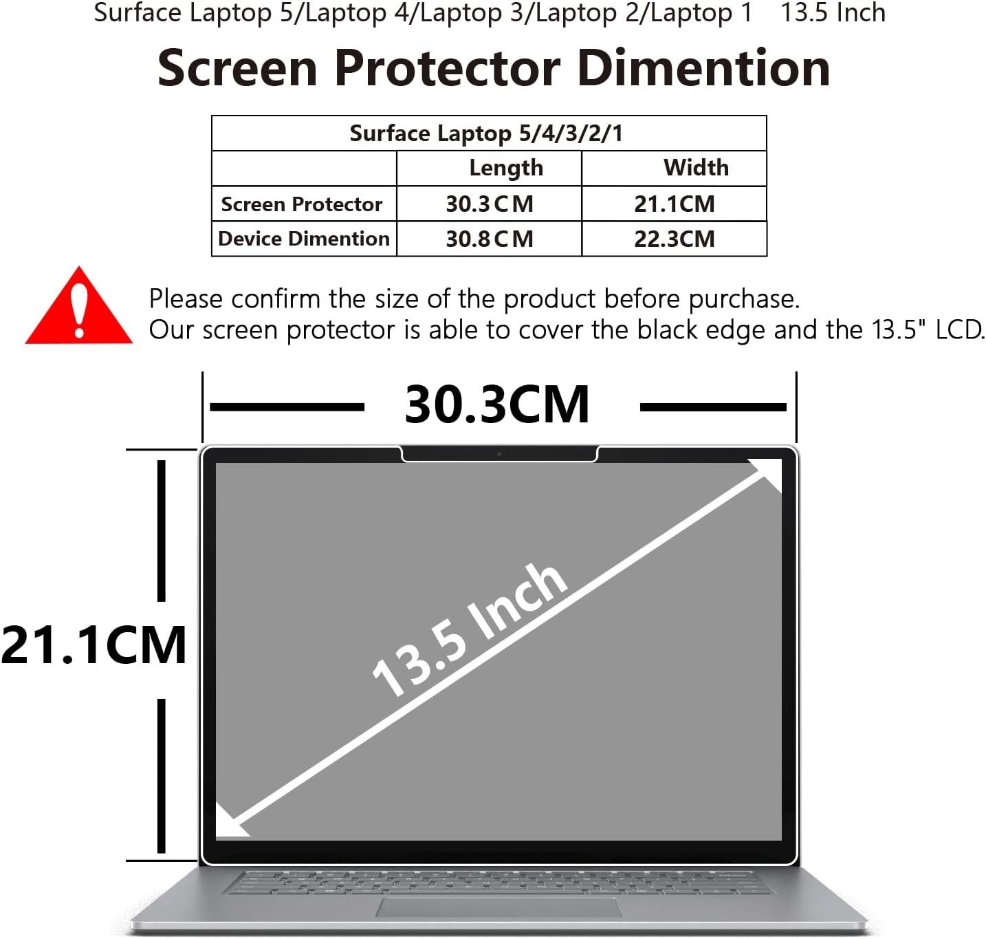 Screen Protector for Surface Laptop 5 13.5 inch, Easy Installation/HD Clear/9H H