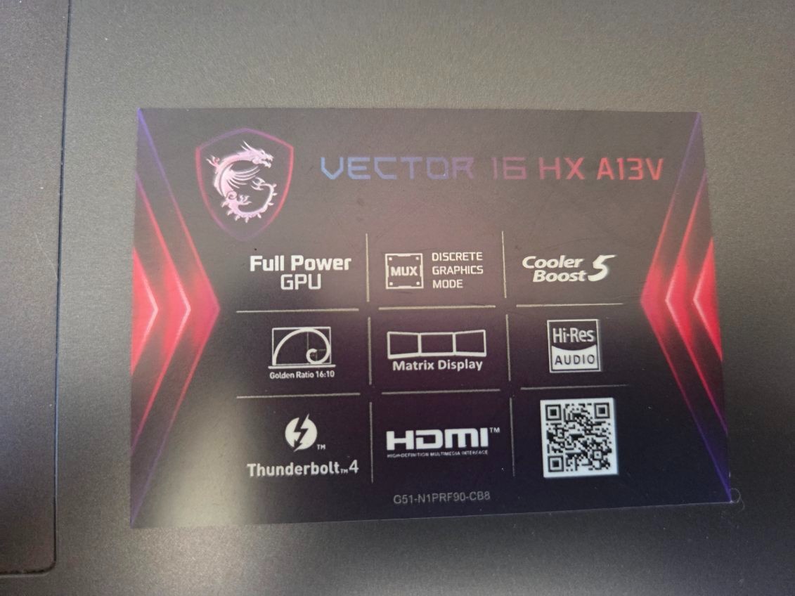 MSI Vector 16 HX A13VHG-464US 16″FHD+ i9-13980HX 1TB SSD 32GB RTX 4080 12GB
